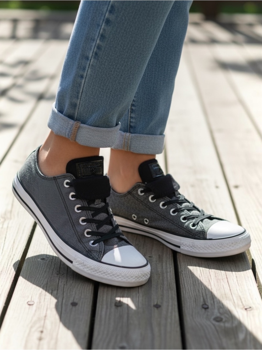 Converse Gray and Black Low-Top Canvas Sneakers